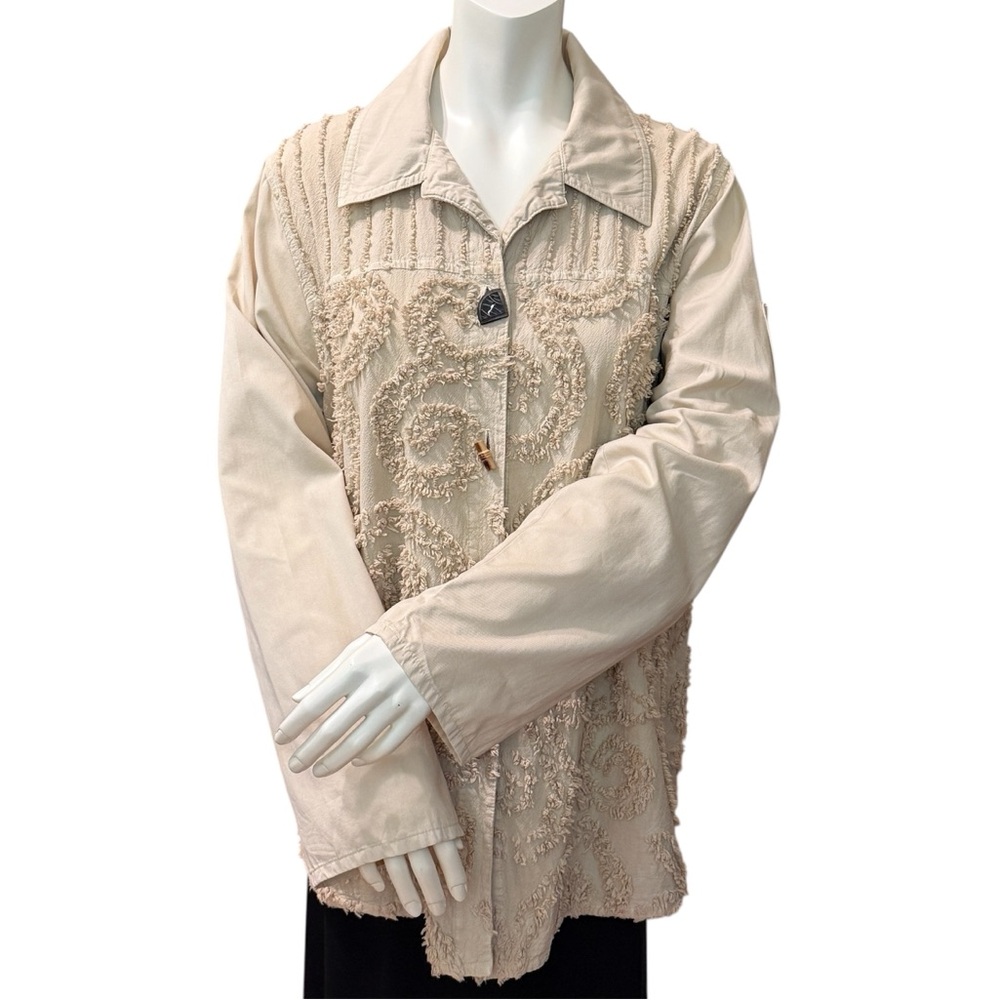 VINTAGE Women’s Produce Company Beige Chenille Swirl Boho Jacket / Top ~ Size XL